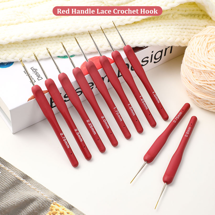 Crochet Hook Set - 10pcs 레드 크로 셰 뜨개질 세트