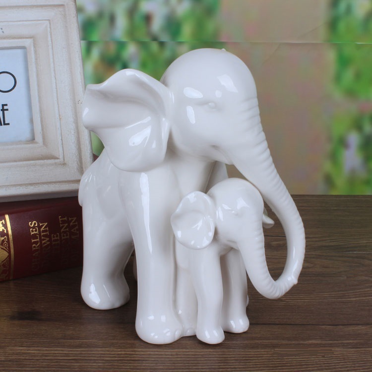 Art Craft Mother'S Day - 터치 화이트 옥 도자기 코끼리 어머니와