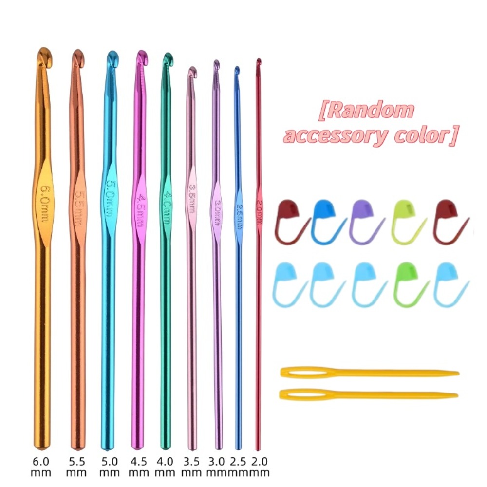 Crochet Hook Set - 21개 다채로운 알루미늄 코바늘 세트, 여러