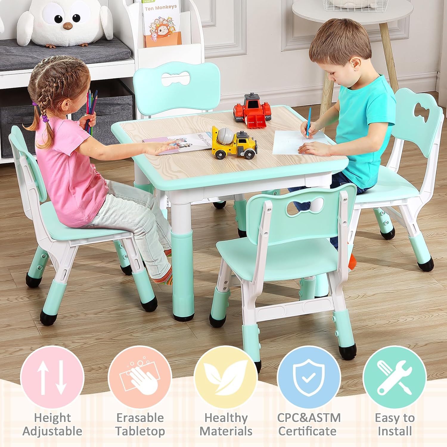 TackView 23인치 어린이 테이블 및 의자 4개  - Art Craft Toddlers 리뷰 및 가격