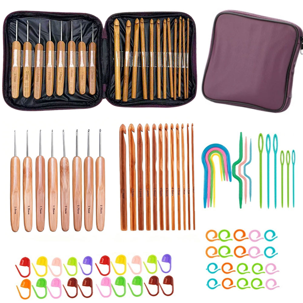 74개 대나무 코바늘 세트, 휴대용 보관 가방이 포함된 - Crochet Hook Set 리뷰 및 가격