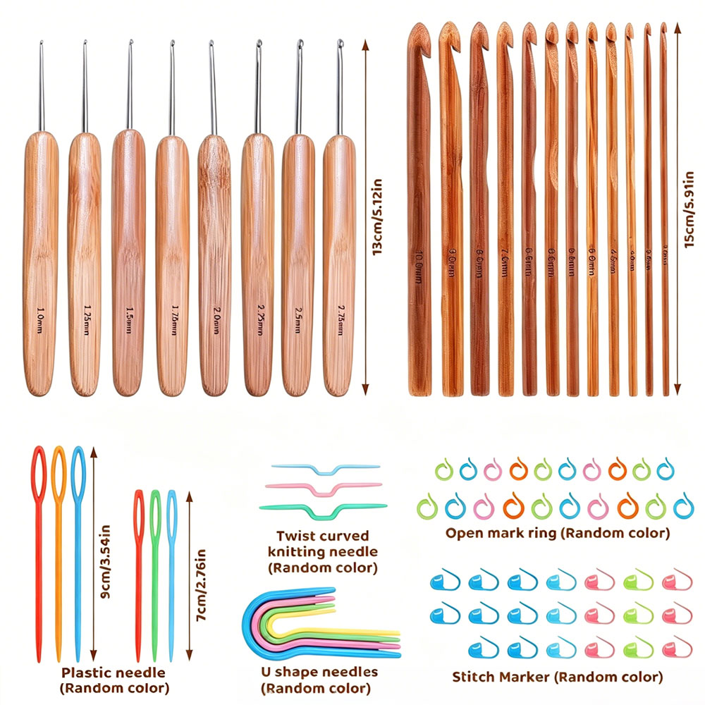 74개 대나무 코바늘 세트, 휴대용 보관 가방이 포함된 - Crochet Hook Set 리뷰 및 가격